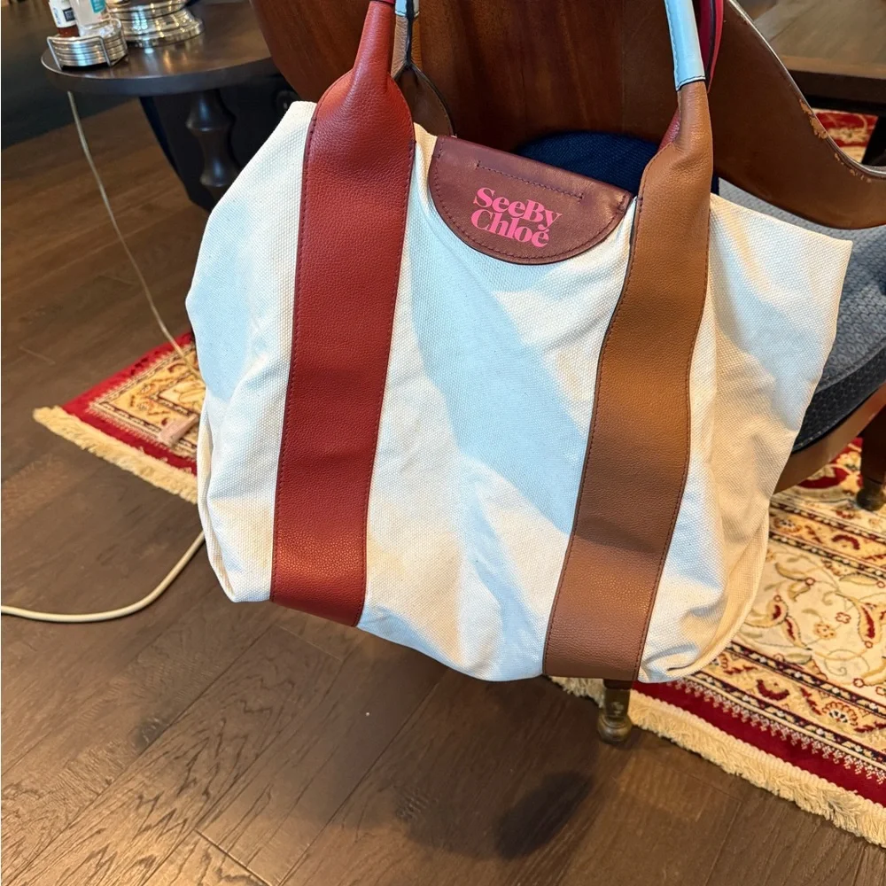 See By Chloe White and Brown Structured Tote - Picture 3 of 10